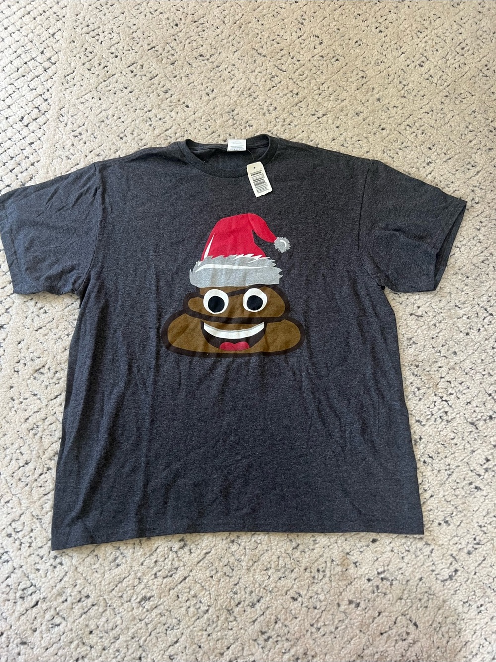 Delta Charcoal Gray Short Sleeve Tee with Holiday Poop Emoji Graphic
